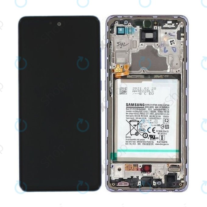 Samsung Galaxy A72 A725F, A726B - LCD Display + Touchscreen Front Glas + Rahmen + Akku Batterie (Awesome Violet) - GH82-25541C, GH82-25542C Genuine Service Pack