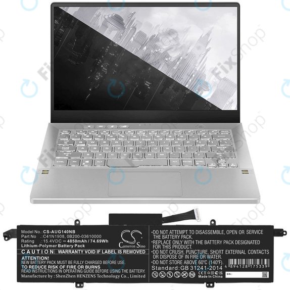 Batterie für Asus ROG Zephyrus G14 Ga401, 4850mAh, Li-Pol, 15.4V, C41N1908, HQ