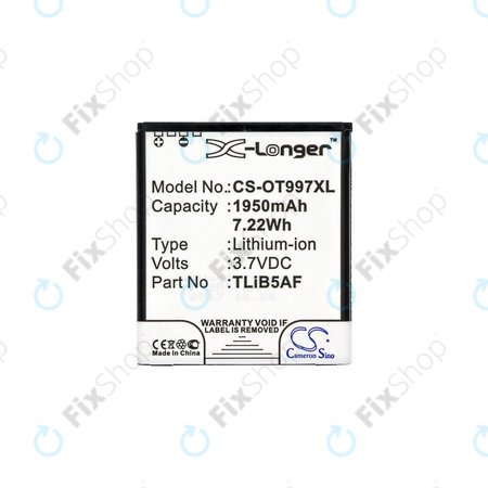Batterie für Alcatel One Touch 997, X Pop, TCL S710, S800, 1950mAh, Li-Ion, 3.7V, TLiB5AF, HQ