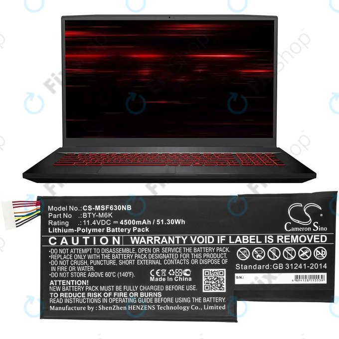 Akku batterie für MSI GF63, MSI GF75, MSI GS63, 4500mAh, Li-Pol, 11.4V, BTY-M6K, HQ