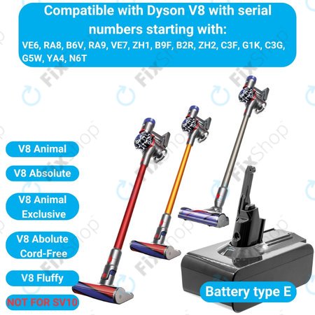 Dyson V8 - Akku Batterie 215681, PM8-US-HFB1497A Li-Ion 21.6V 5000mAh HQ
