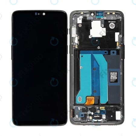 OnePlus 6 - LCD Display + Touchscreen Front Glas + Rahmen (Midnight Black) TFT