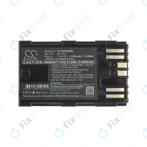 Batterie für Canon EOS S200, C300, 5200mAh, Li-Ion, 14.4V, BP-A60, HQ
