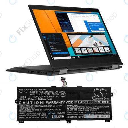 Batterie für Lenovo ThinkPad X390, Yoga X390, 4100mAh, Li-Pol, 11.52V, 02DL021, HQ