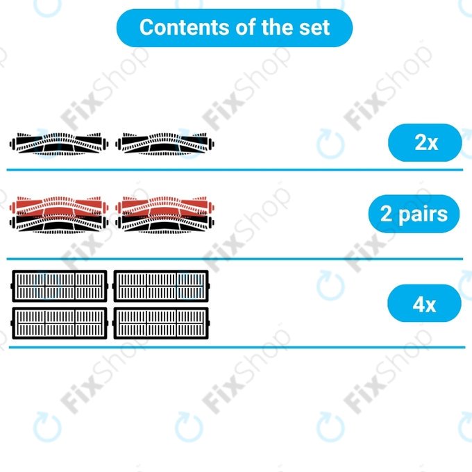 Ersatzteilset für Bissell Crosswave 17132, 2225N, 2582N, 3551N (2x rotierende Bürste für Teppiche, 2 Paare rotierender Bürsten für verschiedene Oberflächen, 4x Filter)