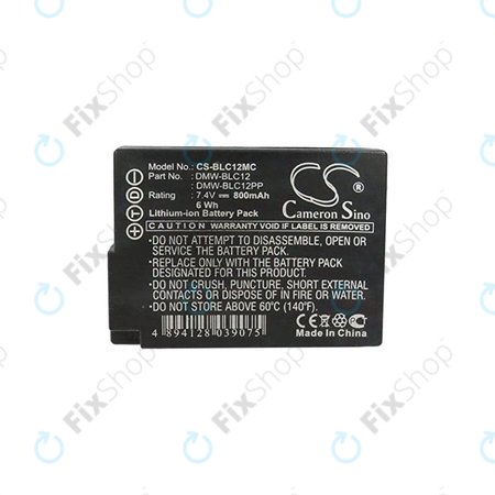 Panasonic Lumix DMC-FZ200, FZ1000, FZ2000, G5, G6, G7, G81, GH2, GX8 - Akku Batterie DMW-BLC12 Li-Ion 800mAh HQ