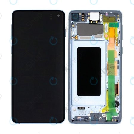 Samsung Galaxy S10 G973F - LCD Display + Touchscreen Front Glas + Rahmen (Prism Blue) - GH82-18850C, GH82-18835C Genuine Service Pack