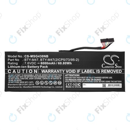 Akku batterie für MSI GS40, GS43, MS14, 8000mAh, Li-Ion, 7.6V, BTY-M47, HQ