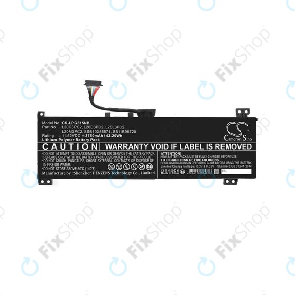 Batterie für Lenovo IdeaPad Gaming 3, 3750mAh, Li-Pol, 11.52V, L20C3PC2, HQ