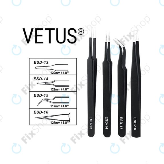 Vetus ESD-13 - Antistatische Metallpinzette mit flacher Spitze (115mm)