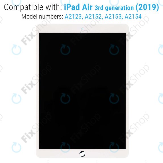 LCD-Display für iPad Air (3rd Gen 2019), White, Touchscreen-Glas ohne Rahmen, Refurbished