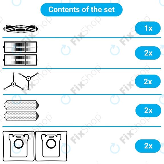 Ersatzteilset für Ecovacs Deebot X9 Pro Omni (1x Hauptbürste, 2x Filter, 2x Seitenbürste, 2x Wischtuch, 2x Staubbeutel)