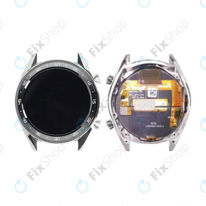 Huawei Watch GT Sport Fortuna B19S - LCD Display + Touchscreen Front Glas + Rahmen (Silver) - 02352GXS Genuine Service Pack