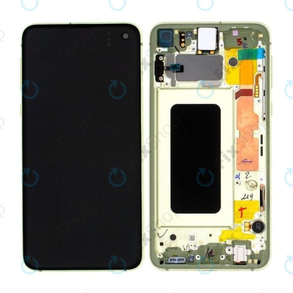 Samsung Galaxy S10e G970F - LCD Display + Touchscreen Front Glas + Rahmen (Canary Yellow) - GH82-18852G, GH82-18836G Genuine Service Pack