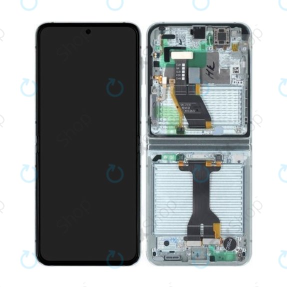 Samsung Galaxy Z Flip 5 F731B - LCD Display + Touchscreen Front Glas + Rahmen (Mint) - GH82-31828D, GH82-31827D Genuine Service Pack
