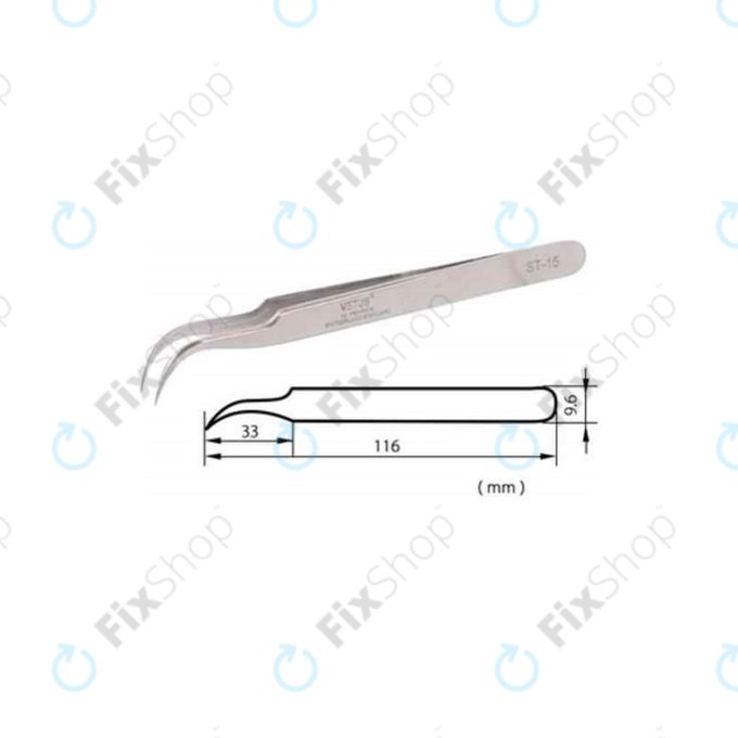 Vetus ST-15 - Professionelle Metallpinzette mit gebogener Spitze (120mm)