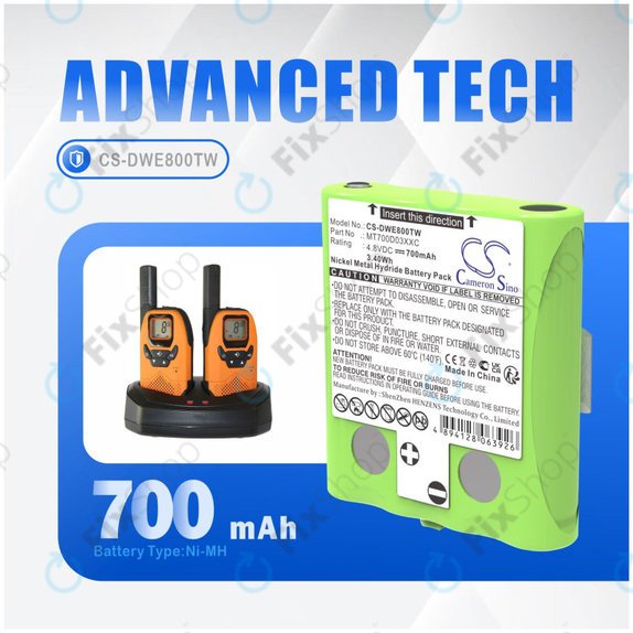 Batterie für Detewe Outdoor Pmr a Simvalley, 700mAh, Ni-MH, 4.8V, MT700D03XXC, HQ