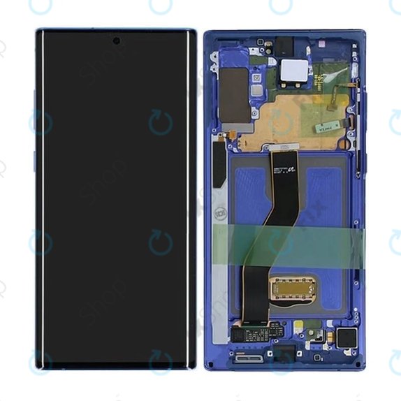 Samsung Galaxy Note 10 Plus N975F - LCD Display + Touchscreen Front Glas + Rahmen (Aurora Blue) - GH82-20838D, GH82-20900D Genuine Service Pack