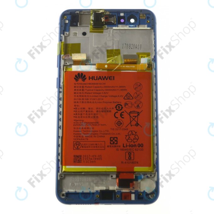 Huawei P10 Lite - LCD Display + Touchscreen Front Glas + Rahmen + Akku Batterie (Sapphire Blue) - 02351FSL Genuine Service Pack