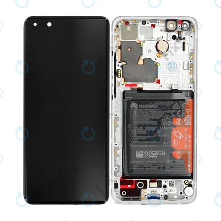Huawei P40 Pro Plus - LCD Display + Touchscreen Front Glas + Rahmen + Akku Batterie (White Ceramic) - 02353RBJ Genuine Service Pack