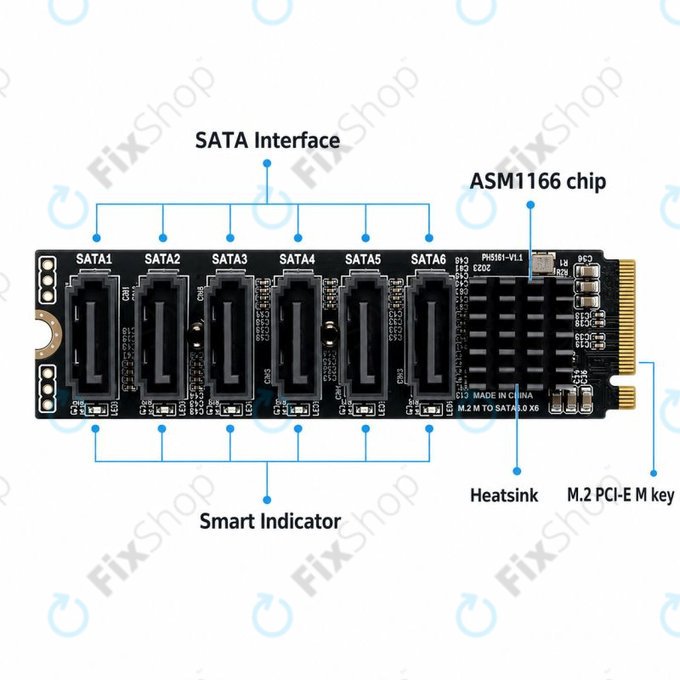 M.2 NVMe Erweiterungskarte mit 6 SATA III Ports