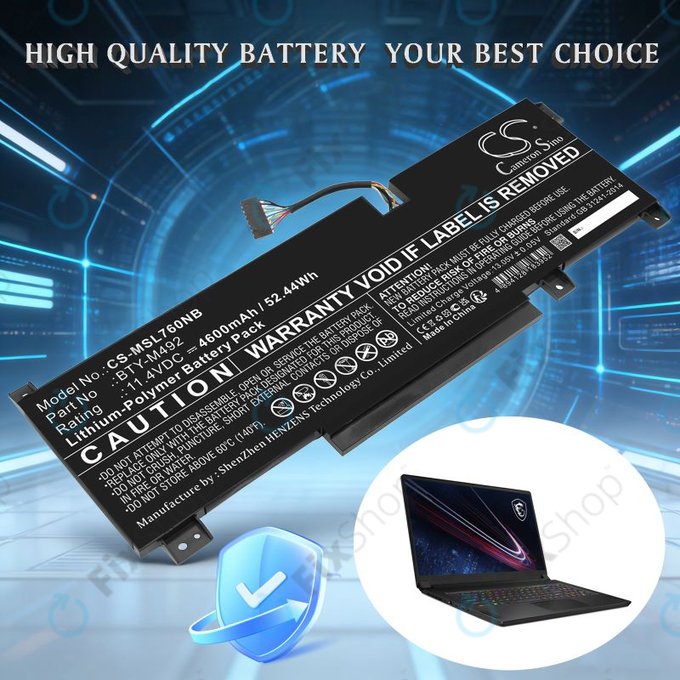 Akku batterie für MSI Pulse GL76, Katana GF66, Bravo 15, Crosshair 17, 4600mAh, Li-Pol, 11.4V, BTY-M492, HQ