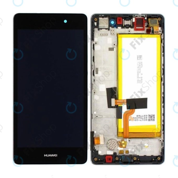 Huawei P8 Lite ALE-L21 - LCD Display + Touchscreen Front Glas + Rahmen + Akku Batterie (Black) - 02350KCW, 02350KCC, 02350KCB, 02350JVD Genuine Service Pack