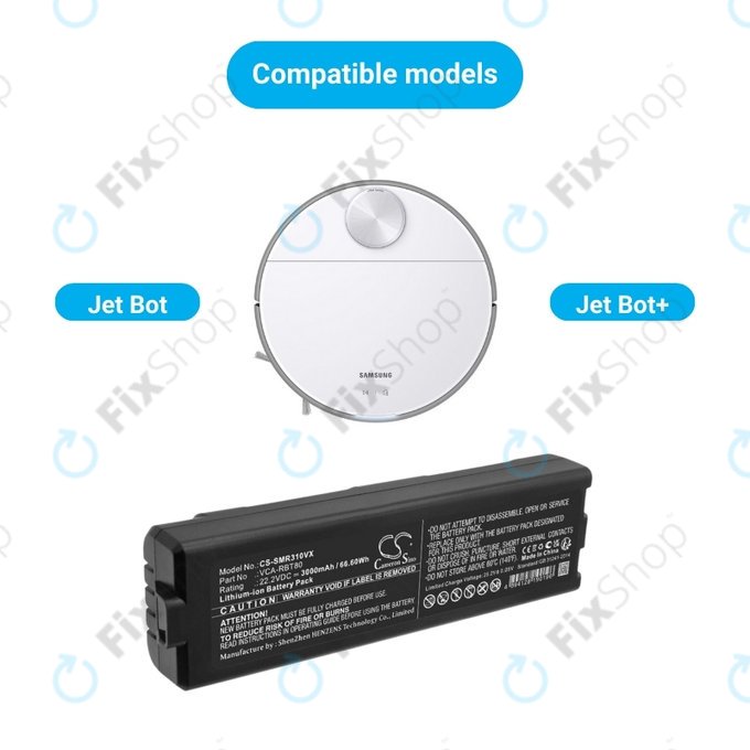Samsung Jet Bot, Jet Bot+ - Akku Batterie VCA-RBT80 Li-Ion 22.2V 3000mAh HQ