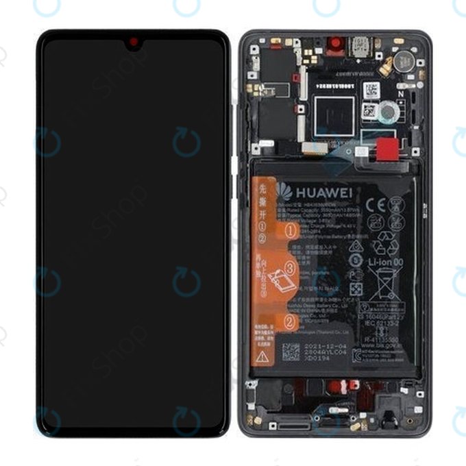 Huawei P30 - LCD-Display + Touchglas + Rahmen + Akku Batterie (Black) - 02354HLT Genuine Service Pack
