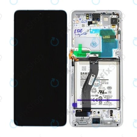 Samsung Galaxy S21 Ultra G998B - LCD Display + Touchscreen Front Glas + Rahmen + Akku Batterie (Phantom Silver) - GH82-24591B, GH82-24925B Genuine Service Pack
