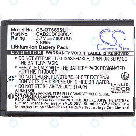 Batterie für Alcatel One Touch 2010D, 700mAh, Li-ion, 3.7V, CAB22D0000C1, HQ