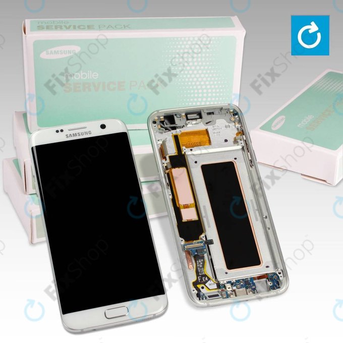 Samsung Galaxy S7 Edge G935F - LCD Display + Touchscreen Front Glas + Rahmen (White) - GH97-18533D, GH97-18594D, GH97-18767D Genuine Service Pack