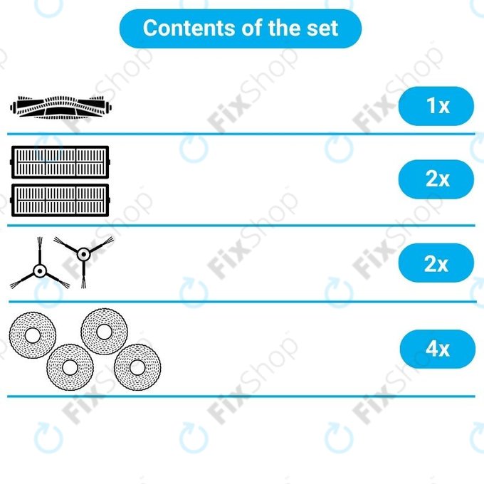 Ersatzteilset für Xiaomi Dreame Bot W10, W10 Pro (1x Hauptbürste, 2x Filter, 2x Seitenbürsten, 2x Wischpads)