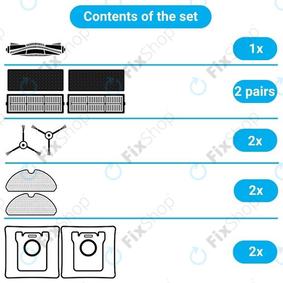 Ersatzteilset für Xiaomi Viomi S9, Proscenic M7 Pro, M7 Max, M8 Pro (1x Hauptbürste, 2x Filter, 2x Seitenbürste, 2x Wischtuch, 2x Staubbeutel)