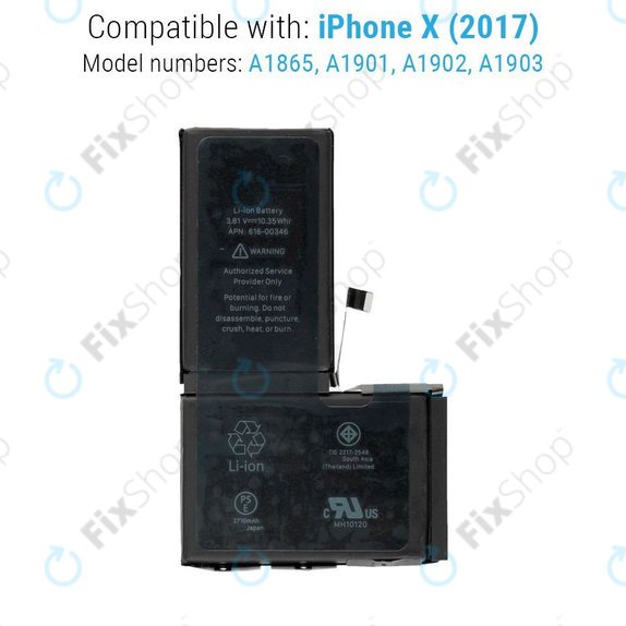 Akku Batterie für iPhone X, 2716mAh, FixPremium