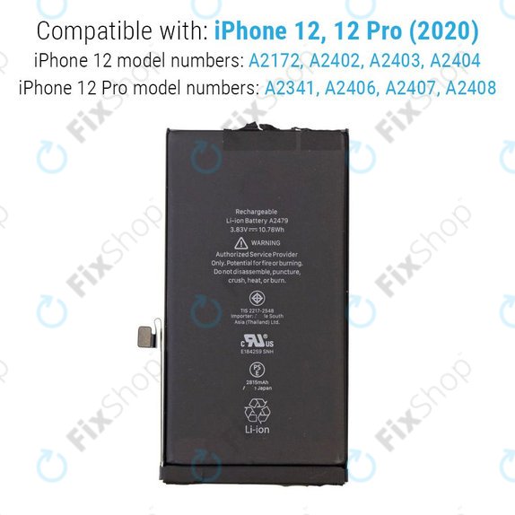 Akku Batterie für iPhone 12, 12 Pro, 2815mAh, FixPremium