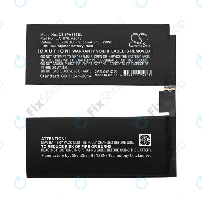Apple iPad Pro 12.9 (3rd Gen 2018), iPad Pro 12.9 (4th Gen 2020) - Akku Batterie A1876, A2043 9650mAh HQ