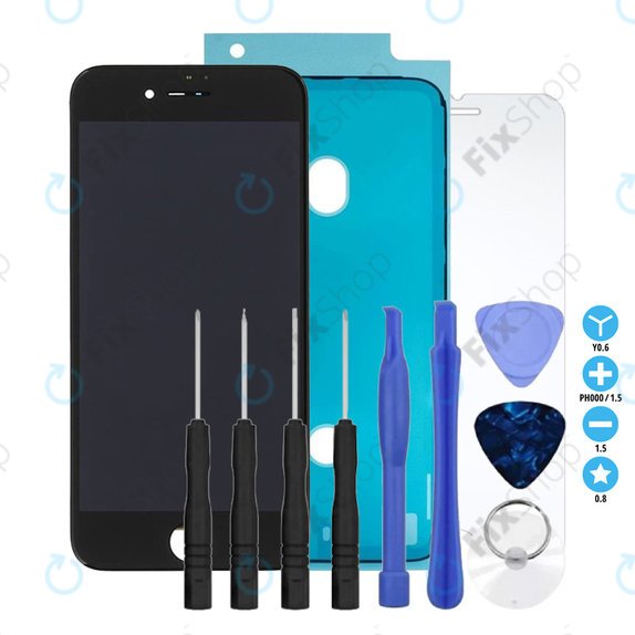 Display für iPhone 7, Black, Touchscreen-Glas mit Rahmen, Klebemittel (Adhesive), Gehärtetes Glas, Werkzeuge