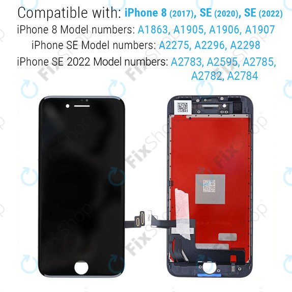 Display für iPhone 8, SE (2020), SE (2022), Black, Touchscreen-Glas mit Rahmen, Refurbished