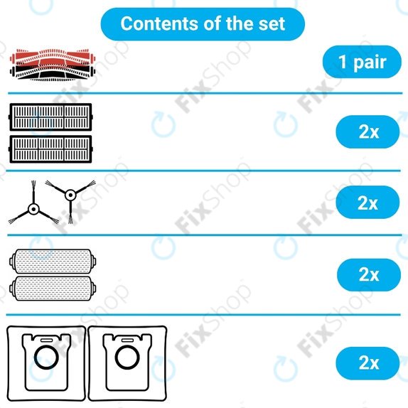Ersatzteilset für Dreame Aqua 10, 10 Ultra (1 Paar Hauptbürsten, 2x Filter, 2x Seitenbürste, 2x Wischtuch, 2x Staubbeutel)