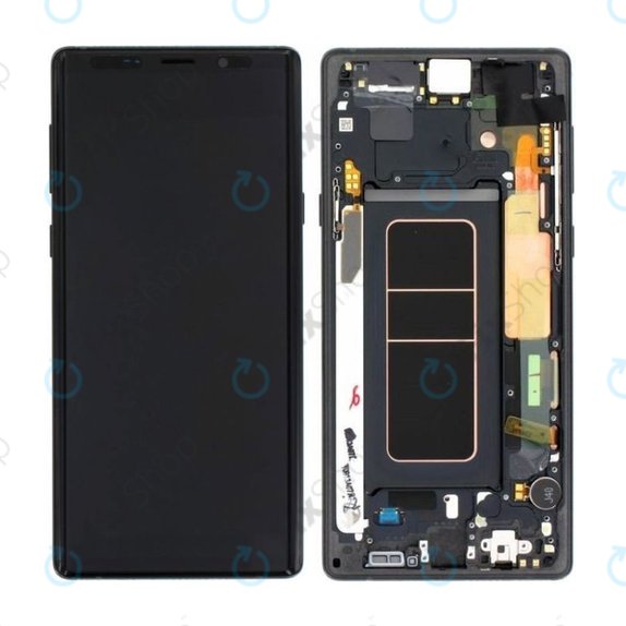 Samsung Galaxy Note 9 N960U - LCD Display + Touchscreen Front Glas + Rahmen (Midnight Black) - GH97-22269A, GH97-23737A, GH97-22270A Genuine Service Pack
