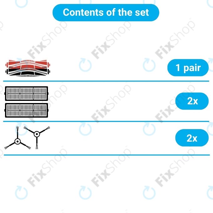 Ersatzteilset für Xiaomi Roborock Q5 Pro, Q8 Max+ (1x Hauptbürste, 2x Filter, 2x Seitenbürste – schwarz)