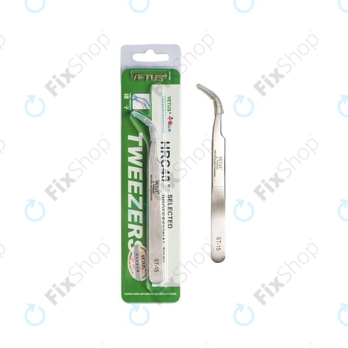 Vetus ST-15 - Professionelle Metallpinzette mit gebogener Spitze (120mm)