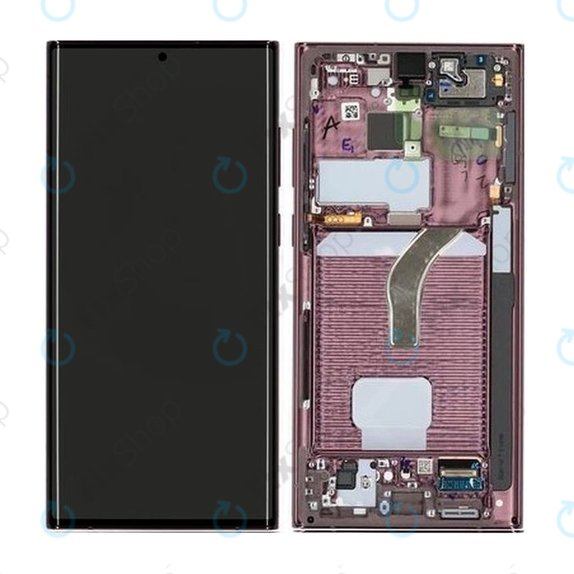 Samsung Galaxy S22 Ultra S908B - LCD Display + Touchscreen Front Glas + Rahmen (Burgundy) - GH82-27488B, GH82-27489B Genuine Service Pack
