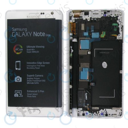 Samsung Galaxy Note Edge N915FY - LCD Display + Touchscreen Front Glas + Rahmen (White) - GH97-16636B Genuine Service Pack