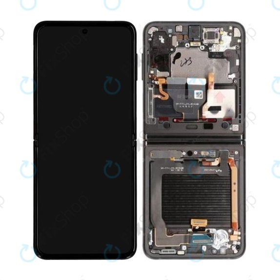 Samsung Galaxy Z Flip 3 F711B - LCD Display + Touchscreen Front Glas + Rahmen (Phantom Black) - GH82-26273A, GH82-27243A, GH82-27244A Genuine Service Pack