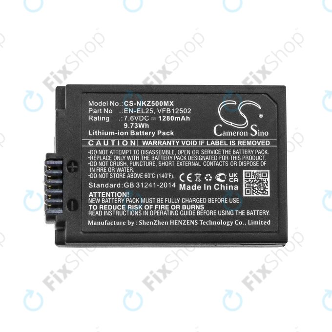 Akku batterie für Nikon Z50, Z50 ZFC, Z30, Z FC, 1280mAh, Li-Ion, 7.6V, EN-EL25, HQ