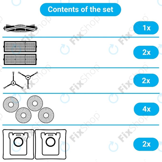 Ersatzteilset für Dreame D20 Ultra (1x Hauptbürste, 2x Filter, 2x Seitenbürste, 4x Wischtuch, 2x Staubbeutel)
