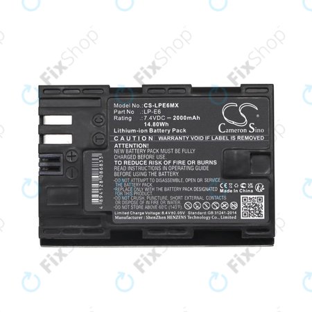 Akku batterie für Canon EOS 5D Mark II, EOS 7D, EOS 70D, 2000mAh, Li-Ion, 7.4V, LP-E6, HQ