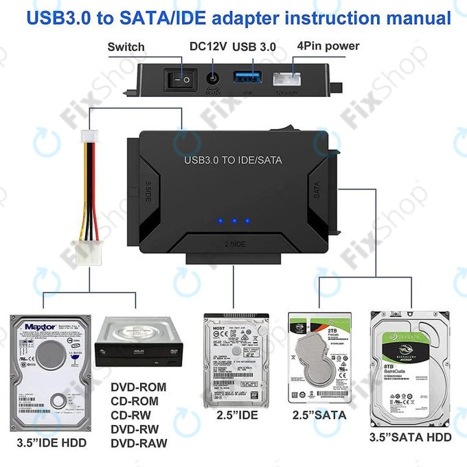 USB 3.0 auf SATA / IDE Adapter für 2.5" und 3.5" HDD/SSD und optische Laufwerke